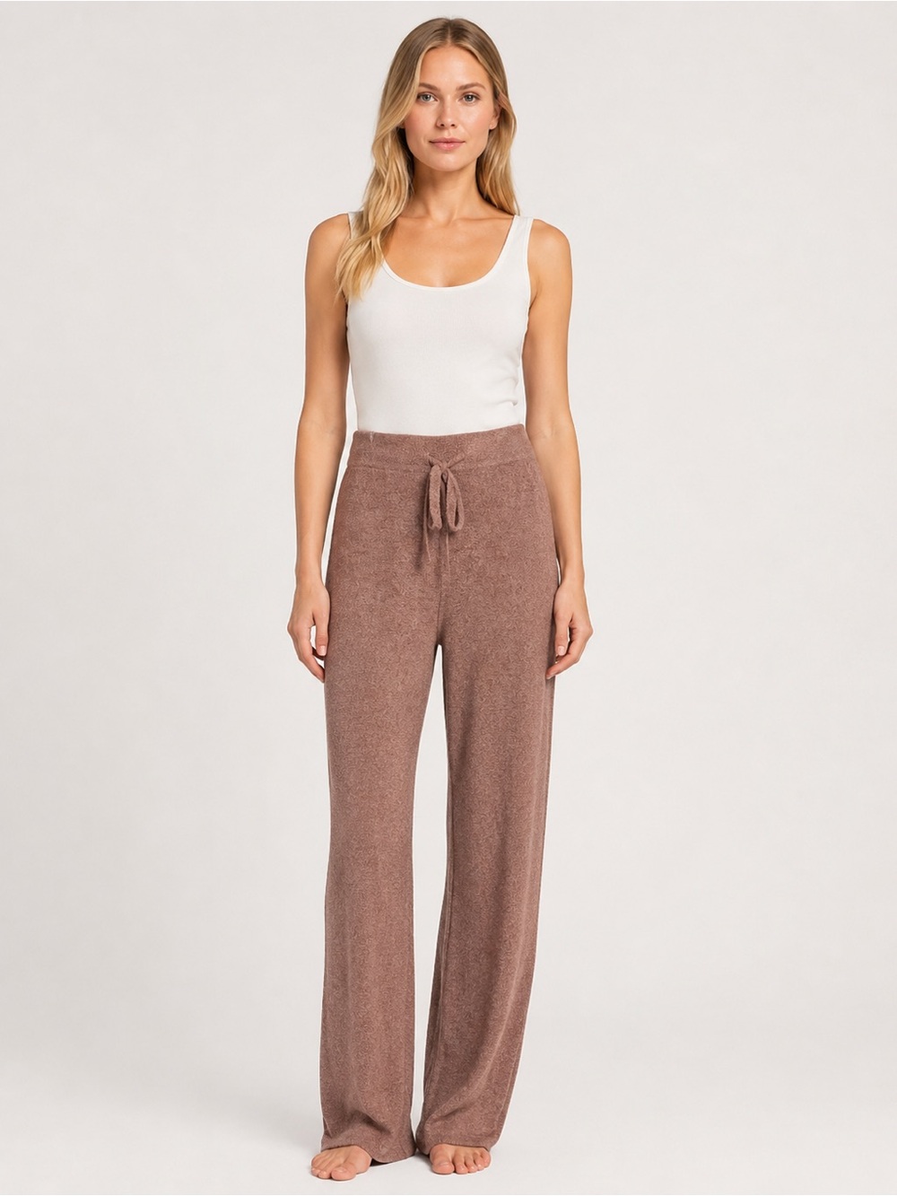 Barefoot Dreams CozyChic Lite Pants Sable Taupe Wide Leg Lounge Size M